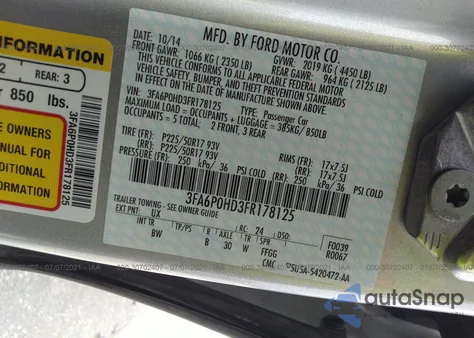 2015 Ford Fusion Se из США, поврежденный, VIN 3FA6P0HD3FR178125